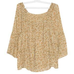 Chaps Top Floral Bell 3/4 Sleeve Gauzy 70s Boho Hippie Festival Cottage Size XXL